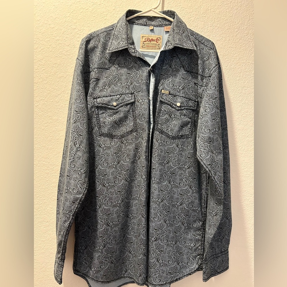 Rafter brand cowboy shirt size XL blue with black.